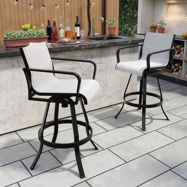 Crestlive Products Swivel Sunbrella Seats Aluminum Frame Outdoor Bar Stool in Augustine Oyster (2-Pack)