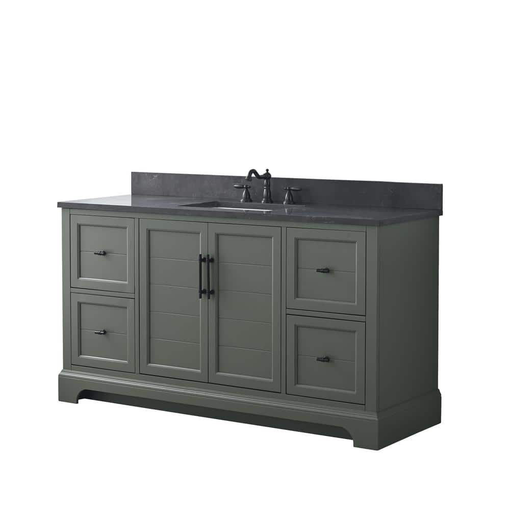 Vintage Green 60" Single Sink Bathroom Vanity with Stone Top