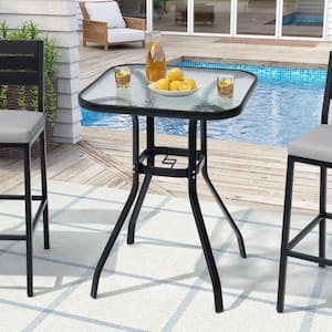 Black Square Aluminum Outdoor Bistro Table with Umbrella Hole