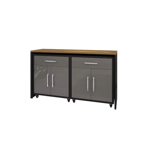 Manhattan Comfort Eiffel 59.84 in. W x 36.22 in. H x 19.69 in. D Garage Storage System in Matte Black and Grey (3-Piece)