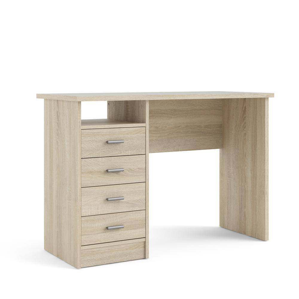 Scandinavian Oak Structure Desk with 4 Drawers and Open Shelf