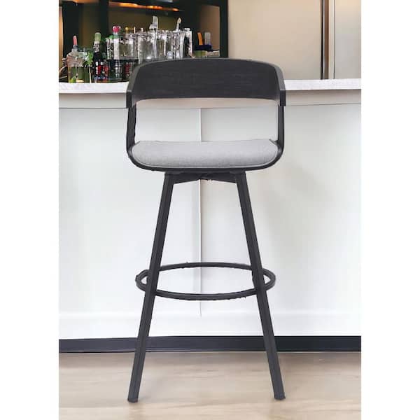31 in. Light Gray High Back Metal Bar Stool Fabric Seat