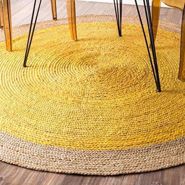 Elanora Farmhouse Bordered Jute Yellow 4 ft. Round Rug