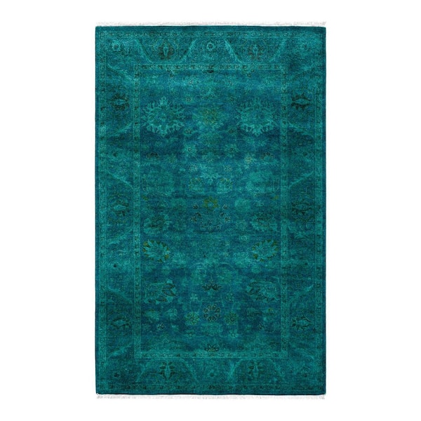 Overdyed Blue 3 ft. x 5 ft. Solid Wool Indoor Area Rug