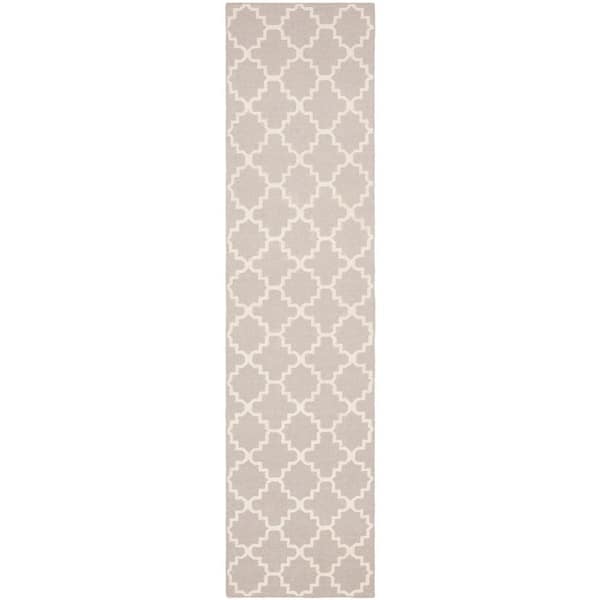 SAFAVIEH Dhurries Grey/Ivory 3 ft. x 6 ft. Geometric Trellis Runner Rug