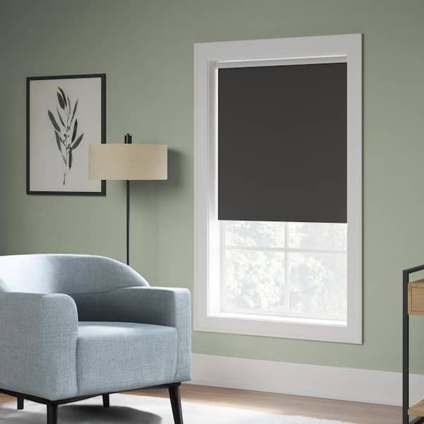 iFit Cut-to-Width 71.5 in. W x 73 in. L Black Cordless Blackout Polyester Fabric Roller Shade