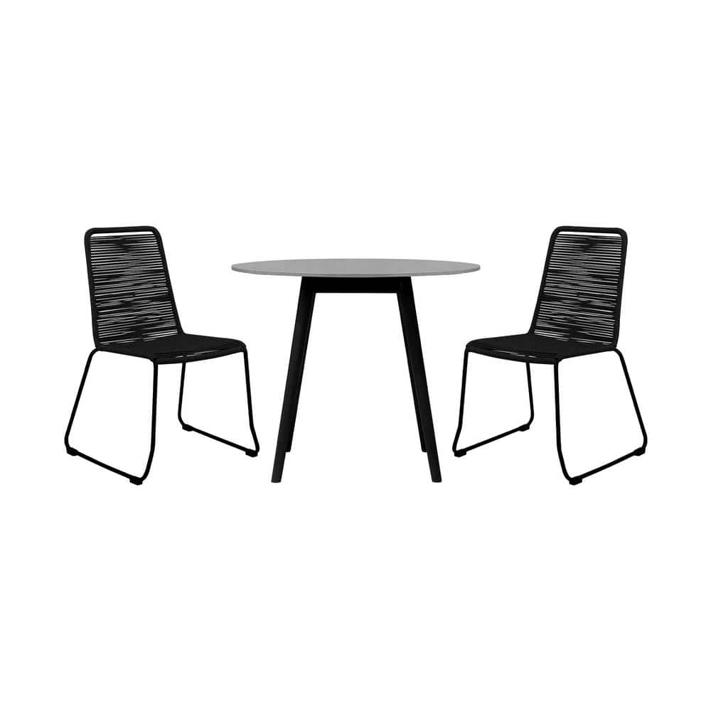 Sydney and Shasta Black 3-Piece Wood Round Outdoor Dining Set