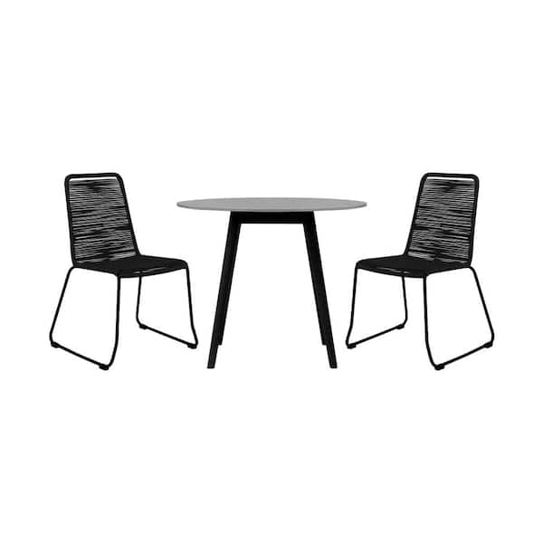 Armen Living Sydney and Shasta Black 3-Piece Wood Round Outdoor Dining Set