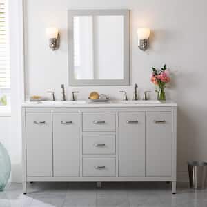 Marrett 60 in. W x 19 in. D x 35 in. H Double Sink Freestanding Bath Vanity in Light Gray with White Cultured Marble Top