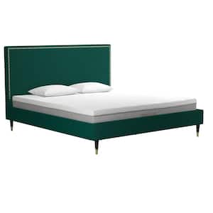 Audrey Emerald Green Velvet Upholstered King Size Bed