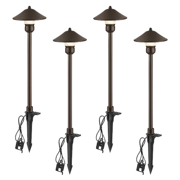EDISHINE 20-Watt Equivalent Low Voltage Black Integrated LED Waterproof Path Light Kit (4-Pack)