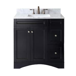 Elise 36 in. W Bath Vanity in Espresso with Marble Vanity Top in White with Square Basin