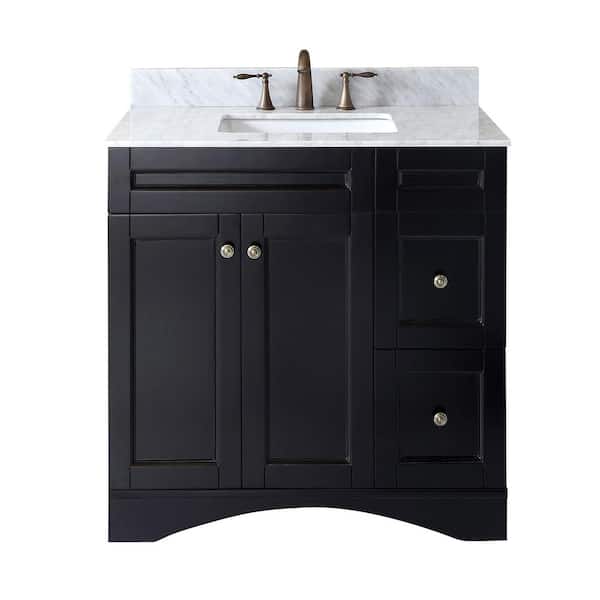 Virtu USA Elise 36 in. W Bath Vanity in Espresso with Marble Vanity Top in White with Square Basin