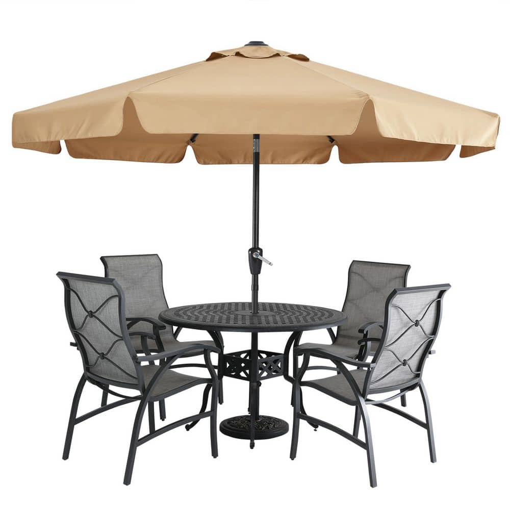 10 ft. Aluminum Patio Umbrella for Outdoor Table Market in Khaki-8 Ribs