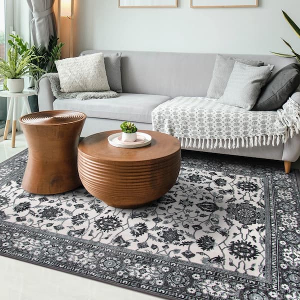 Ramage Grey Medallion 5 ft. x 7 ft. Washable Area Rug
