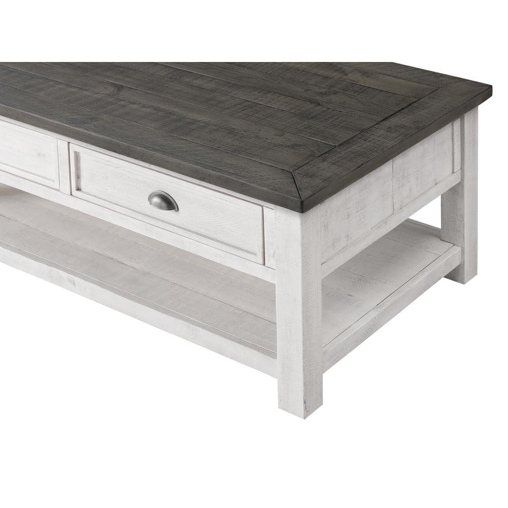 White and Grey Rectangular Wood Coffee Table with Storage