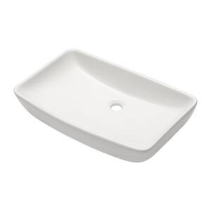 24 in. Rectangular Bathroom Ceramic Single Bowl Vessel Sink in White