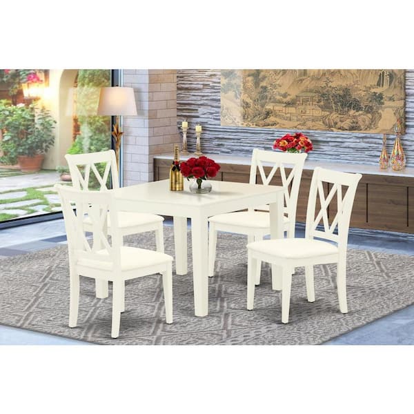 East West Furniture 5-Piece Linen White Finish Solid Wood Top-Square Dining Room Set-Seats 4