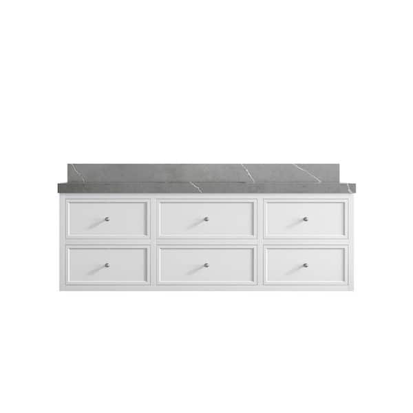 Willow Collections Roswell Floating 60 in. Single Sink Freestanding White Bath Vanity with Piatra Gray Qt. Top Unassembled