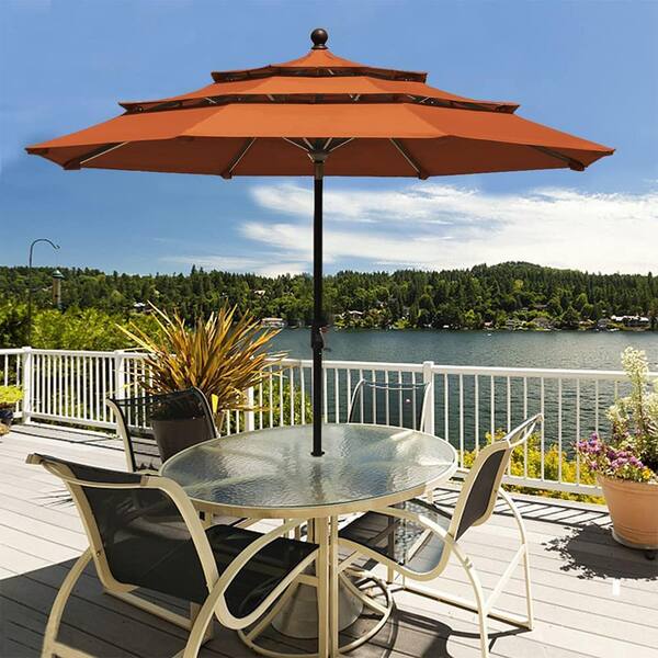 Terracemaster 9 ft. 3 Tiers Market Umbrella Patio Umbrella with Ventilation and 5 Years Non Fading in Rust 9ft 3Rust The Home Depot