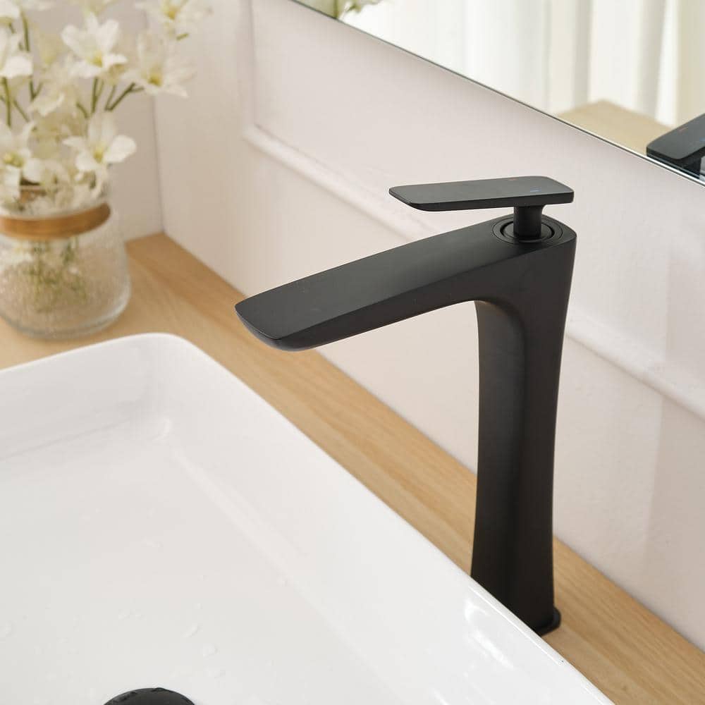 Matte Black Tall Single Handle Vessel Sink Faucet