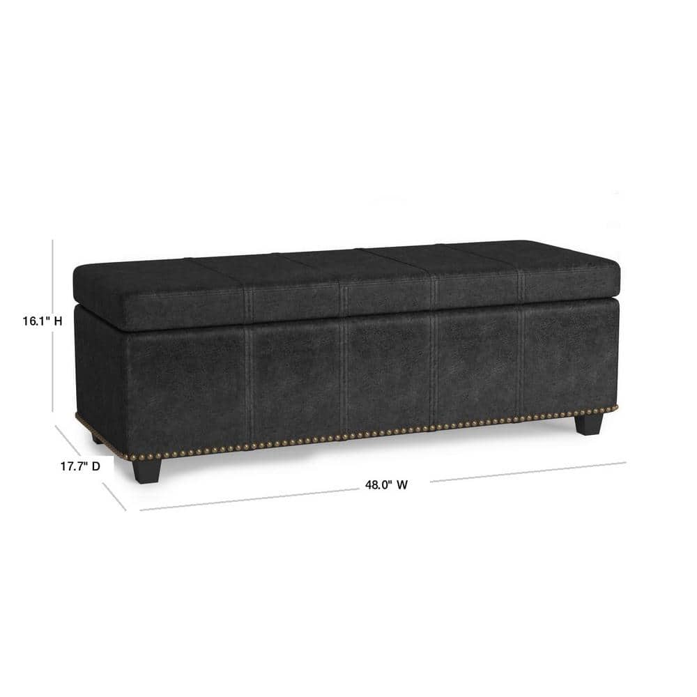 Transitional Distressed Black Tufted Large Storage Footstool