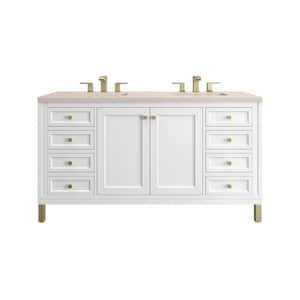 Chicago 60.0 in. W x 23.5 in. D x 34 in . H Bathroom Vanity in Glossy White with Eternal Marfil Quartz Top