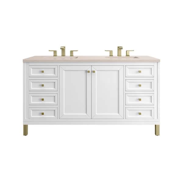 James Martin Vanities Chicago 60.0 in. W x 23.5 in. D x 34 in . H Bathroom Vanity in Glossy White with Eternal Marfil Quartz Top