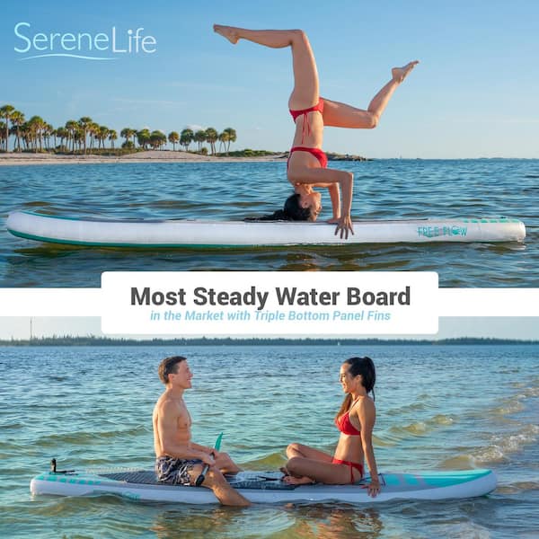SereneLife 10.5 ft. Teal Free Flow Inflatable SUP Stand Up Water