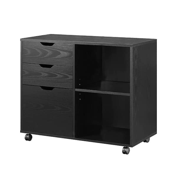 Unbranded Black Mobile File Cabinet for Home Office with Shelves and 3-Drawer
