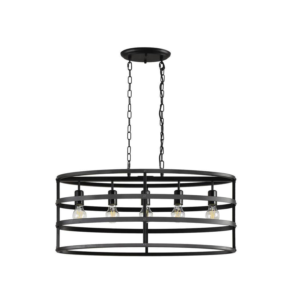 Depuley 5Light Black Industrial Chandelier, Metal Cage Kitchen Island