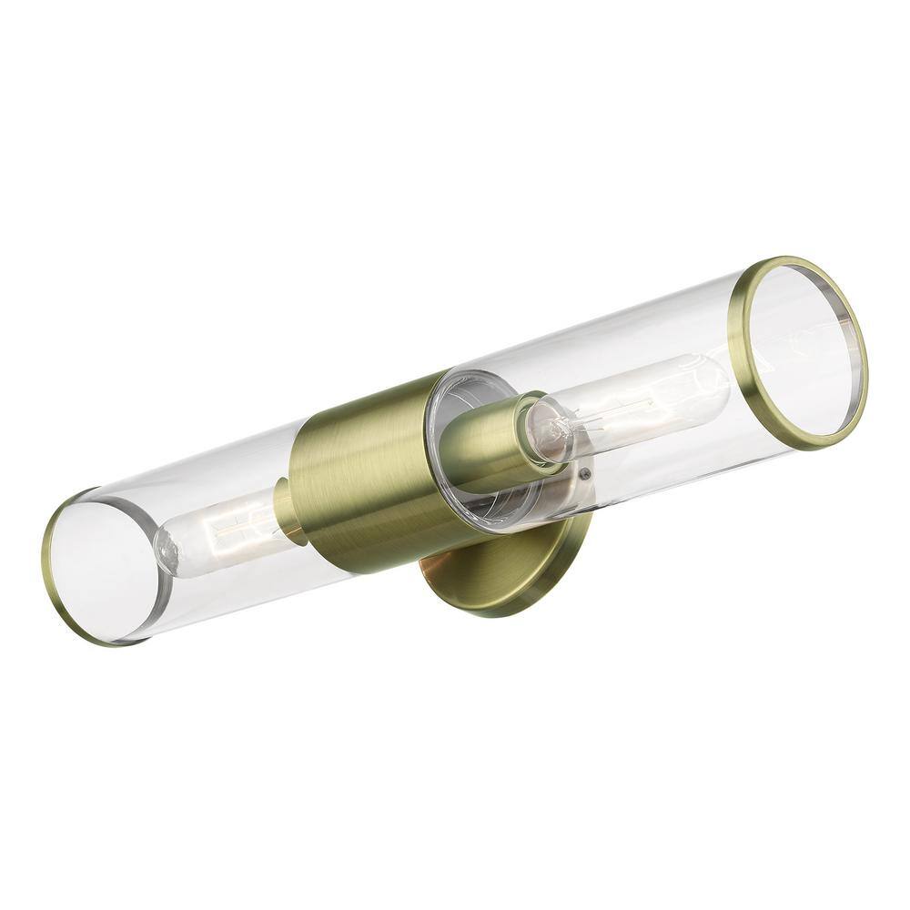 Antique Brass Dual Cylinder Vanity Sconce with Dimmable Lighting