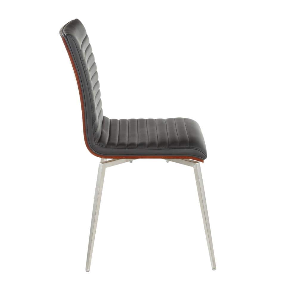 Mason Black Faux Leather Swivel Dining Chairs with Walnut Wood Back