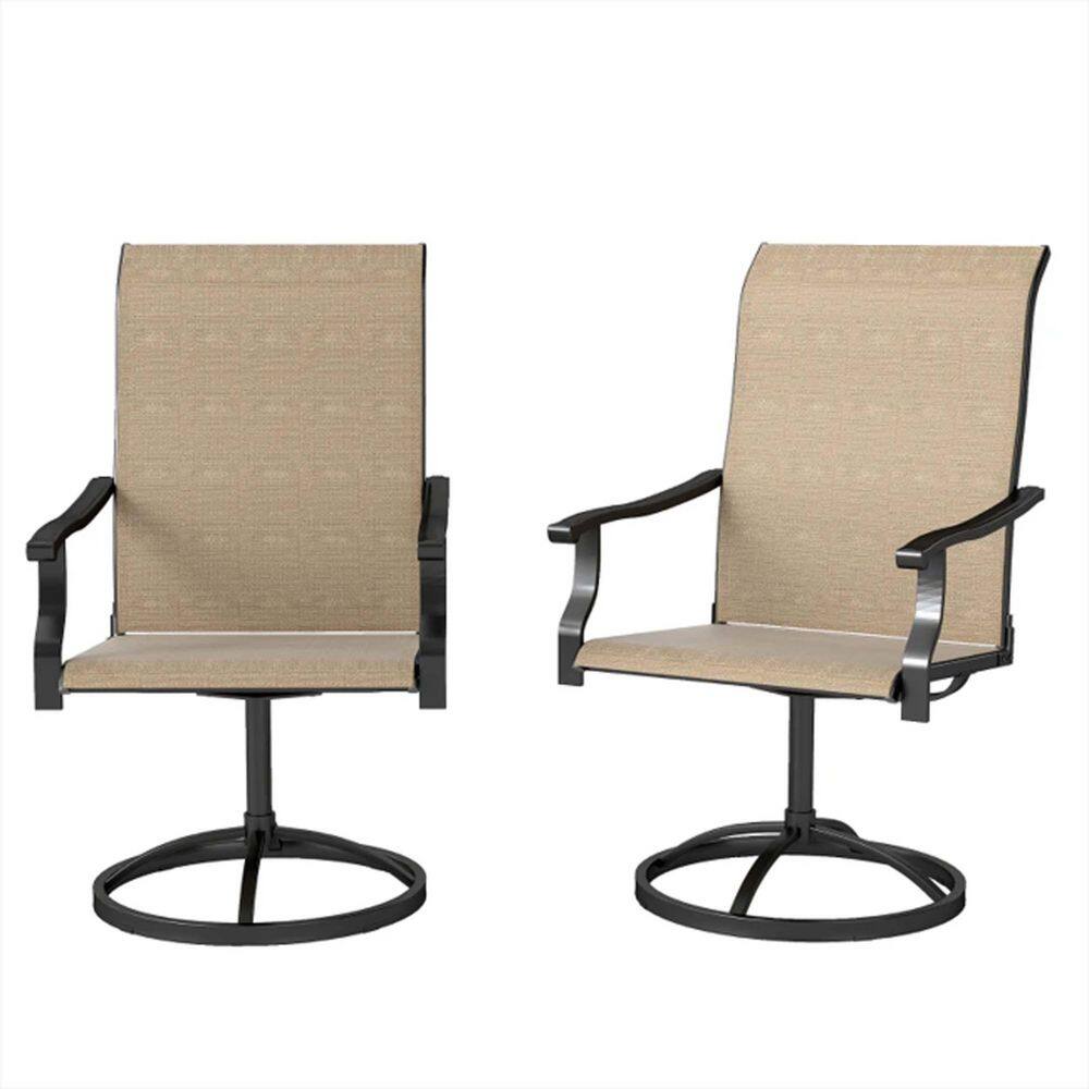 Black Metal Swivel Outdoor Dining Chair in Brown Set of 2 price history on PriceWatchPro
