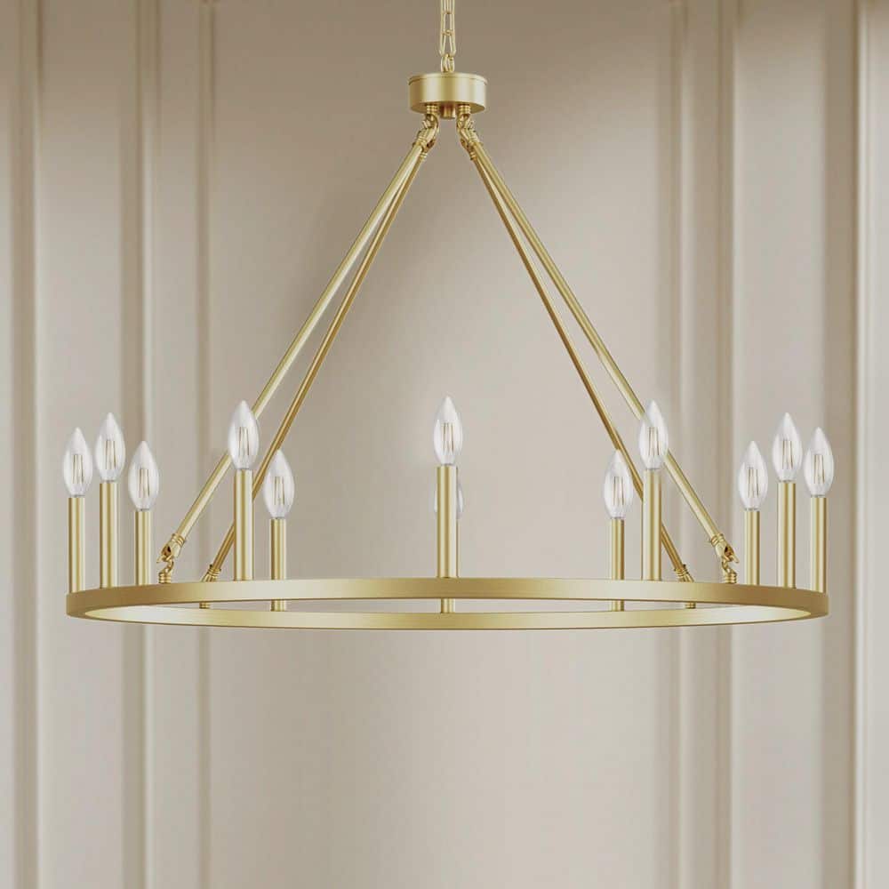 Maxax Bismarck 16-Light 40 in. Brass Modern Wagon Wheel Dimmable