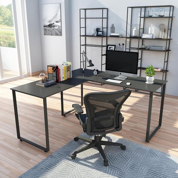 Merax Black L-Shaped Workstation Laptop Table Corner Desk