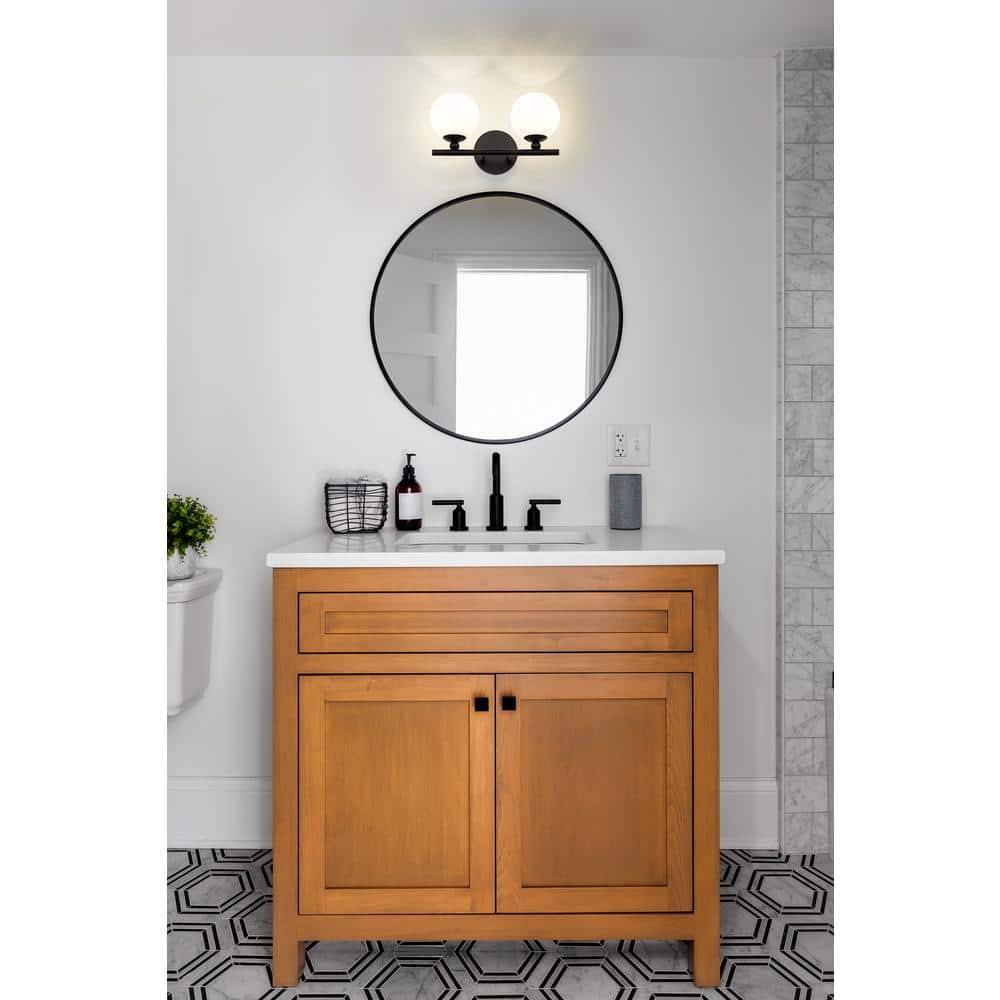 Matte Black and Opal Glass 2-Light Bathroom Vanity Fixture