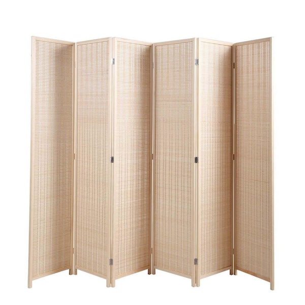 6 Panel Natural Wood Private Folding Portable Partition Screen ...