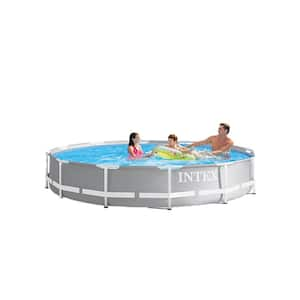 Round 12 ft. Prism Frame Above Ground Swimming Pool Bundled with Above Ground Ladder 30 in. H