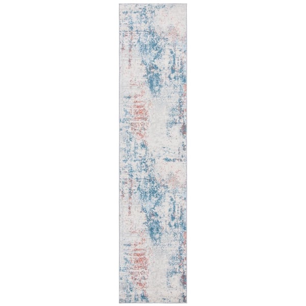 SAFAVIEH Tulum Ivory/Dark Blue 2 ft. x 9 ft. Distressed Rustic Runner Rug