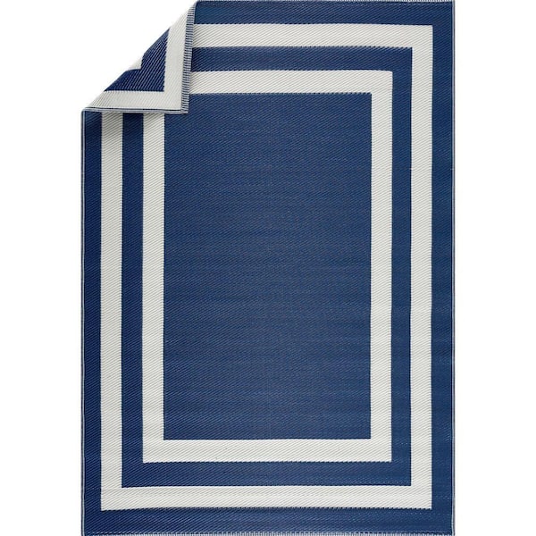 Paris Navy Creme 8 ft. x 10 ft. Reversible Recycled Plastic Indoor/Outdoor Area Rug-Floor Mat
