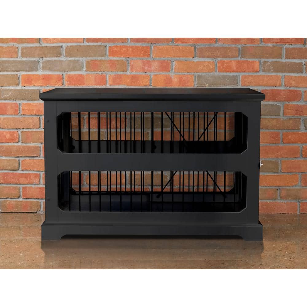 Black Hardwood and Metal Pet Crate End Table