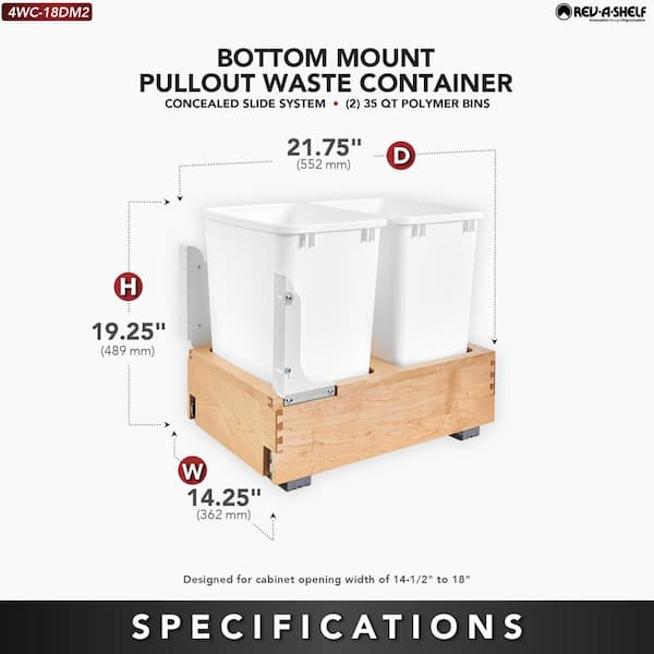 White Double 35 Quart Maple Bottom Mount Pullout Waste Container