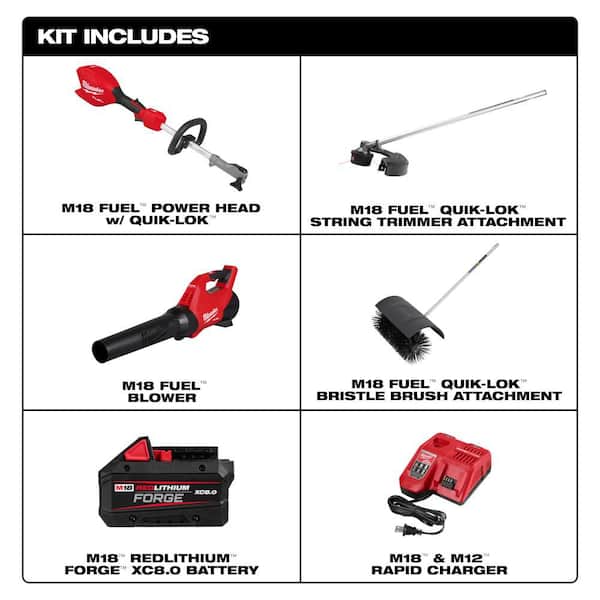 M18 FUEL 18V 16 in. Brushless Cordless QUIK-LOK String Trimmer/Blower 8.0 Ah FORGE Combo Kit w/ Bristle Brush Attachment