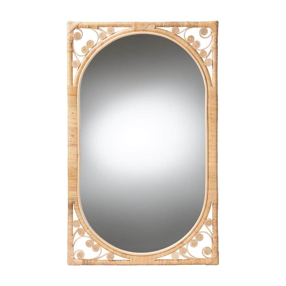 Isley Natural Brown Rattan Rectangular Bohemian Wall Mirror