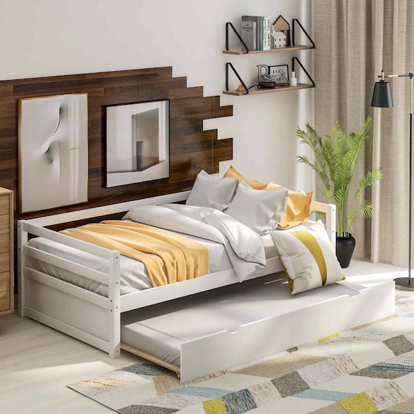 Polibi White Twin Size Daybed with Trundle Frame Set