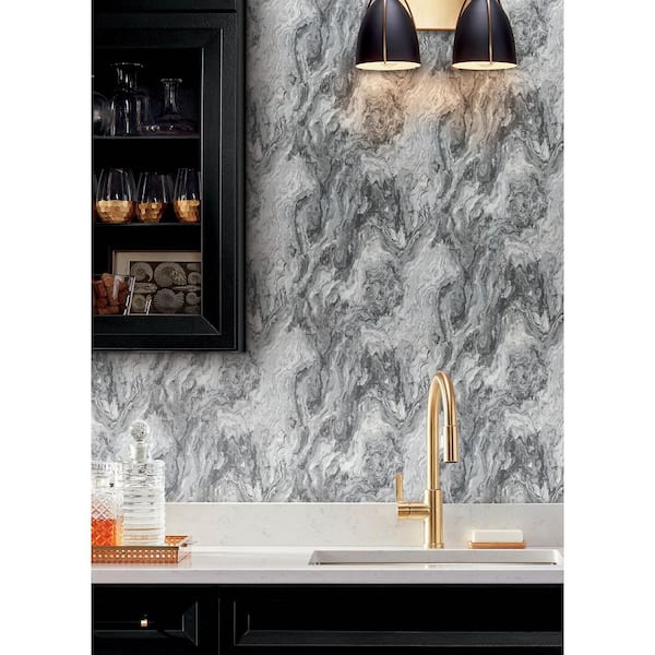 Grey Star Charcoal Marble Wallpaper Sample