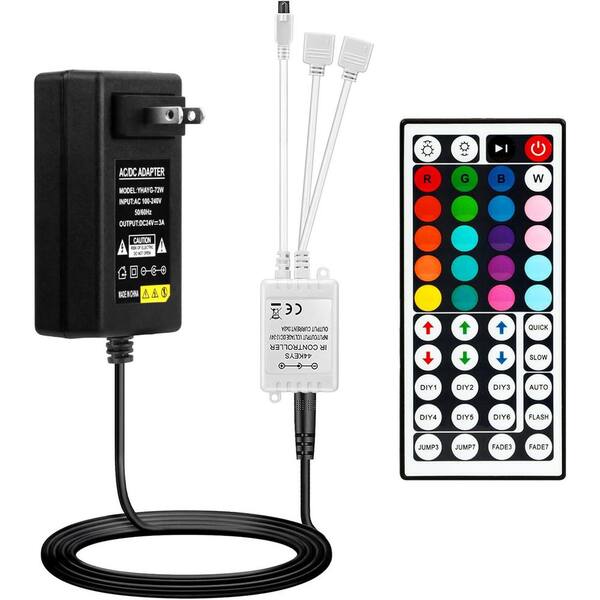 44 Keys IR Remote Controller and Rectifier Control Box and DC 24V 3A Power Supply Adapter with RGB LED Strip Lights