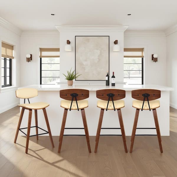 Fox 38 in. H Cream Low Back Wood Bar Stool with Faux Leather Seat (Set of 4)