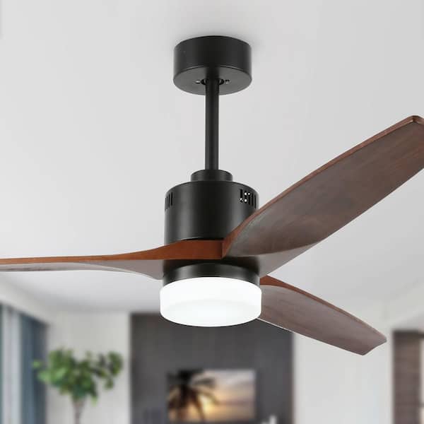 Oaks Aura Novella 52in. LED Indoor Solid Wood Walnut and Matte Black Japandi-Zen Ceiling Fan With Light,DC Motor Technology